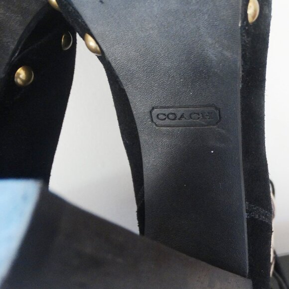 COACH EDIVA Size 7B Boots, Suede Canvas Ankle Platform 4" Heel Booties Studded - Picture 7 of 7